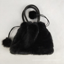 China factory wholesale Luxury Design drawstring cosmetic bag real mink fur bag